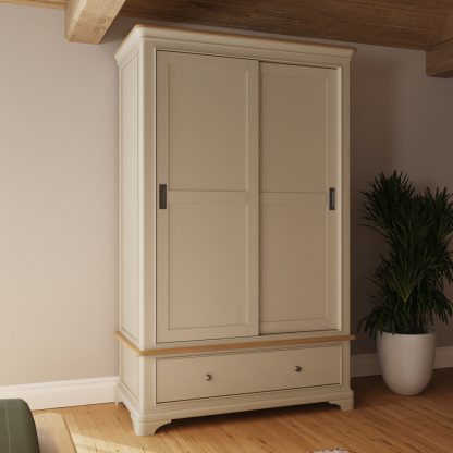 Faire 120cm Sliding Robe in Putty with Oak Top - Image 11