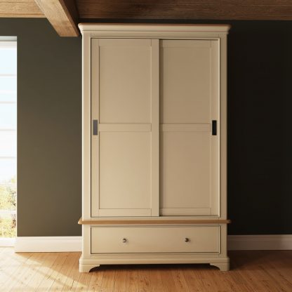 Faire 120cm Sliding Robe in Putty with Oak Top - Image 6