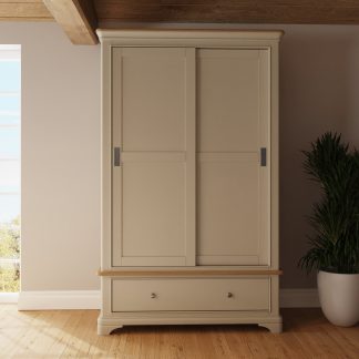 Faire 120cm Sliding Robe in Putty with Oak Top