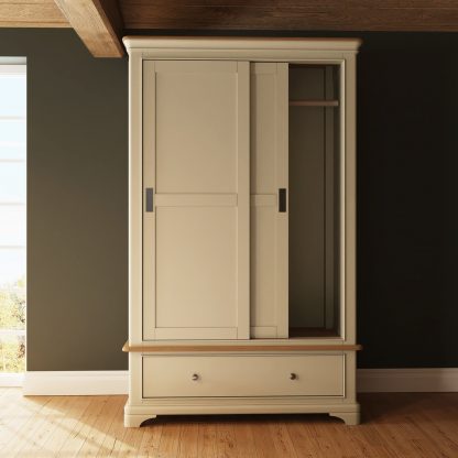 Faire 120cm Sliding Robe in Putty with Oak Top - Image 5