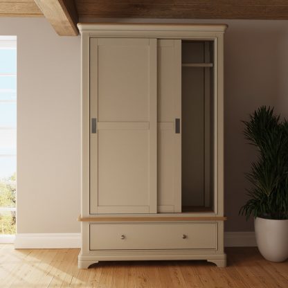 Faire 120cm Sliding Robe in Putty with Oak Top - Image 4