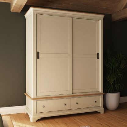 Faire 150cm Sliding Robe in Putty with Oak Top - Image 9