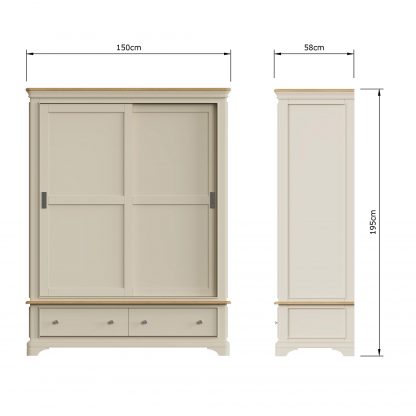 Faire 150cm Sliding Robe in Putty with Oak Top - Image 6