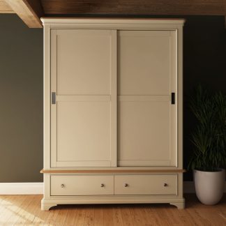 Faire 150cm Sliding Robe in Putty with Oak Top