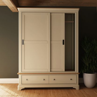Faire 150cm Sliding Robe in Putty with Oak Top - Image 3