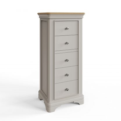 Faire 5 Drawer Chest in Dove Grey with Oak Top - Image 10