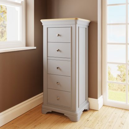 Faire 5 Drawer Chest in Dove Grey with Oak Top - Image 9