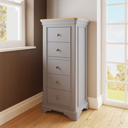 Faire 5 Drawer Chest in Dove Grey with Oak Top - Image 8