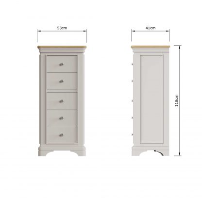Faire 5 Drawer Chest in Dove Grey with Oak Top - Image 7