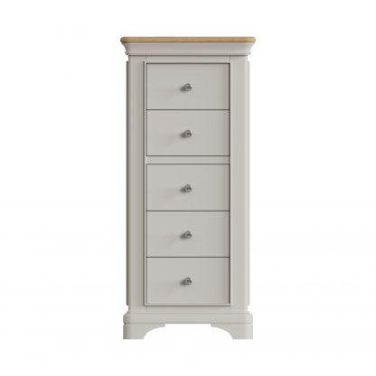 Faire 5 Drawer Chest in Dove Grey with Oak Top - Image 6