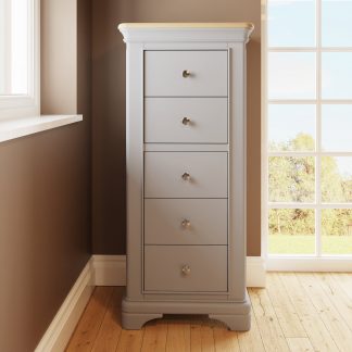 Faire 5 Drawer Chest in Dove Grey with Oak Top