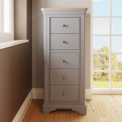 Faire 5 Drawer Chest in Dove Grey with Oak Top - Image 5