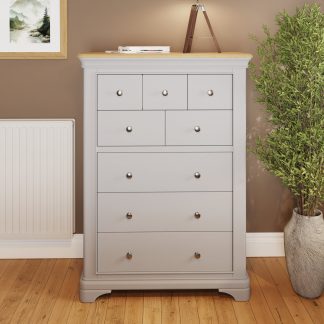 Faire 8 Drawer Chest in Dove Grey with Oak Top