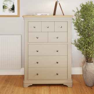 Faire 8 Drawer Chest in Putty with Oak Top