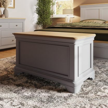 Faire Blanket Box in Dove Grey with Oak Top - Image 9