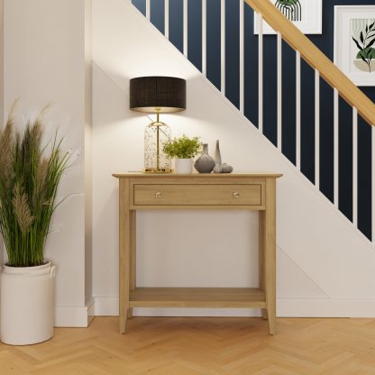 Arvid Oak Console Hallway Table With Drawer - Image 2