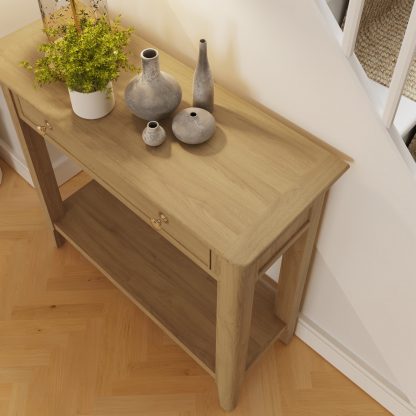 Arvid Oak Console Hallway Table With Drawer - Image 3