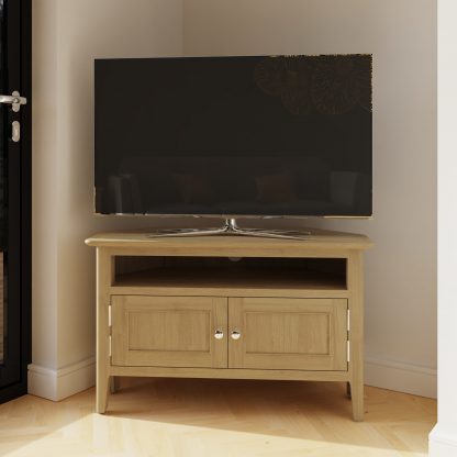 Arvid Oak Assembled Corner TV Unit With 2 Doors - Image 2