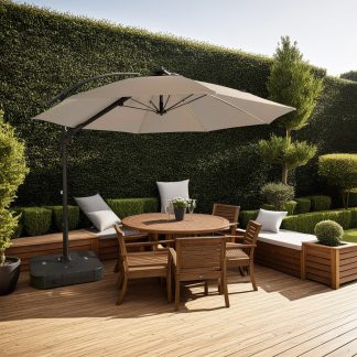 Cantilever Garden Parasol and Base 3.5m Diameter - Natural