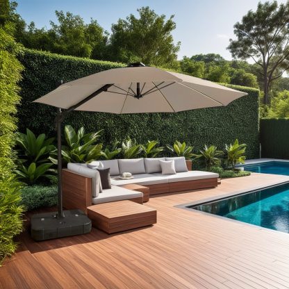 Cantilever Garden Parasol and Base 3.5m Diameter - Natural - Image 3