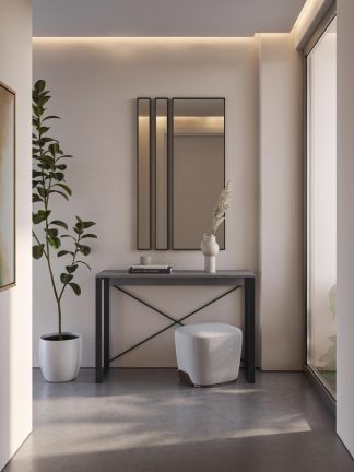 Decortie Modern Archie Console Table Retro Grey 110cm with Black Metal Legs