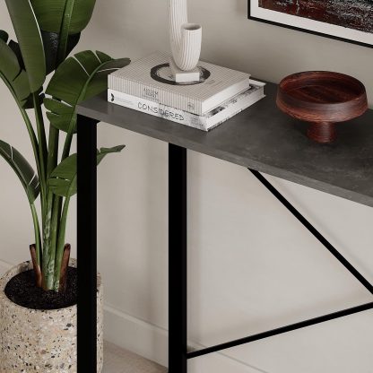 Decortie Modern Archie Console Table Retro Grey 110cm with Black Metal Legs - Image 5
