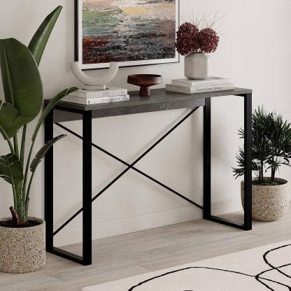 Decortie Modern Archie Console Table Retro Grey 110cm with Black Metal Legs - Image 6