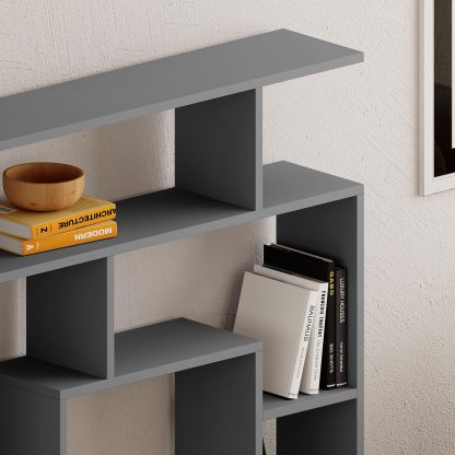 Decortie Labirent Modern Bookcase Display Unit Anthracite Grey 129cm High - Image 5
