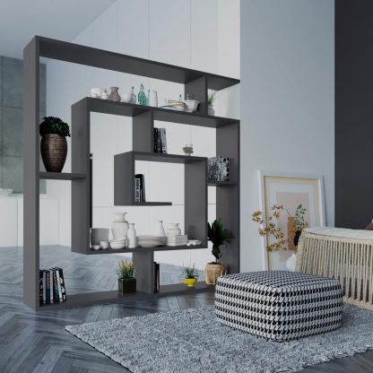 Decortie Labirent Modern Bookcase Display Unit Anthracite Grey 129cm High - Image 6