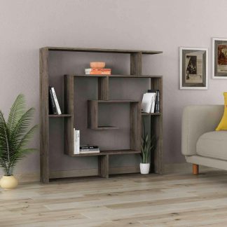 Decortie Labirent Modern Bookcase Display Unit Dark Coffee Oak 129cm High