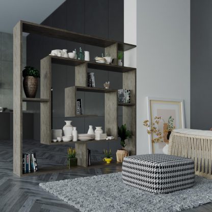 Decortie Labirent Modern Bookcase Display Unit Dark Coffee Oak 129cm High - Image 4