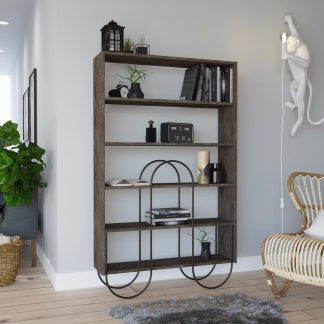 Decortie Norfolk Modern Bookcase Display Unit Dark Coffee Oak Effect Tall 159.1cm