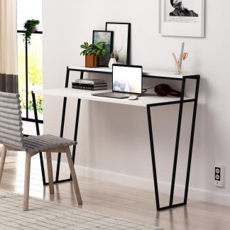 Decortie Pal Modern Study Desk White With Monitor Stand 124cm Wide