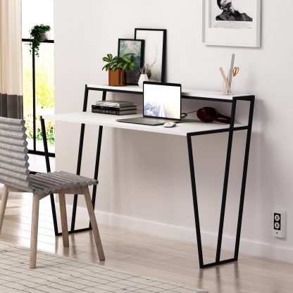 Decortie Pal Modern Study Desk White With Monitor Stand 124cm Wide