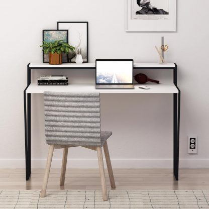 Decortie Pal Modern Study Desk White With Monitor Stand 124cm Wide - Image 4