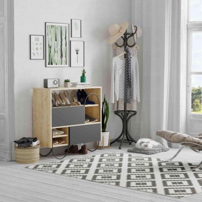Decortie Norfolk Shoe Cabinet Oak Anthracite Grey - Image 2