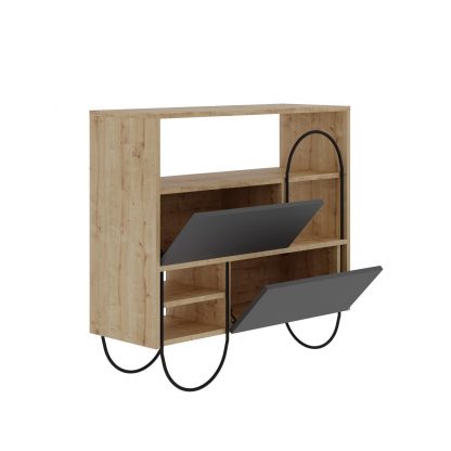 Decortie Norfolk Shoe Cabinet Oak Anthracite Grey - Image 4