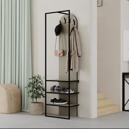 Decortie Modern Archy Hall Stand Coat Rack with Shoe Storage 180cm High Ash Green - Image 3