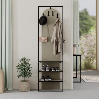 Decortie Modern Archy Hall Stand Coat Rack with Shoe Storage 180cm High Ash Green