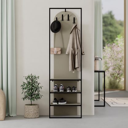 Decortie Modern Archy Hall Stand Coat Rack with Shoe Storage 180cm High Ash Green