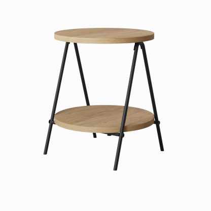 Decortie Modern Essel Industrial Style Round Side Table Oak with Black Metal Legs - Image 2