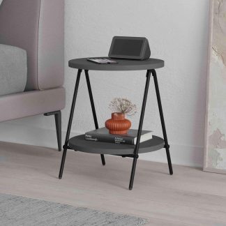 Decortie Modern Essel Industrial Style Round Side Table Anthracite with Black Metal Legs