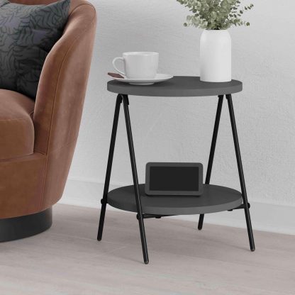 Decortie Modern Essel Industrial Style Round Side Table Anthracite with Black Metal Legs - Image 2
