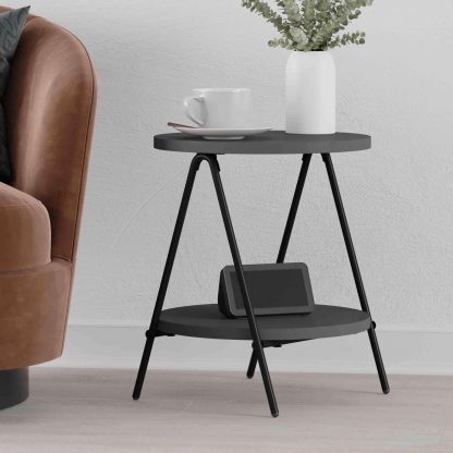 Decortie Modern Essel Industrial Style Round Side Table Anthracite with Black Metal Legs - Image 4