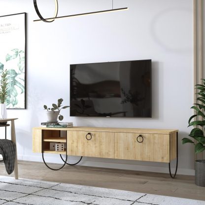 Decortie Norfolk Modern TV Unit Multimedia Centre Oak with Storage - Image 2