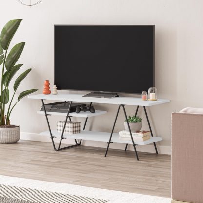 Decortie Modern Essel TV Stand Multimedia Centre White With Hairpin Metal Legs - For 48 Inch TVs - Image 2