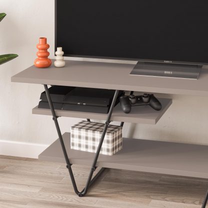 Decortie Modern Essel TV Stand Multimedia Centre Mocha Grey With Hairpin Metal Legs - For 48 Inch TVs - Image 2