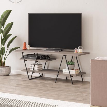 Decortie Modern Essel TV Stand Multimedia Centre Mocha Grey With Hairpin Metal Legs - For 48 Inch TVs - Image 3