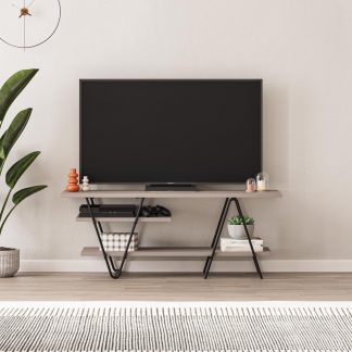 Decortie Modern Essel TV Stand Multimedia Centre Mocha Grey With Hairpin Metal Legs - For 48 Inch TVs