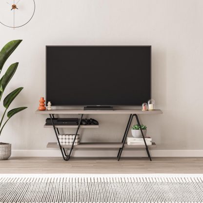 Decortie Modern Essel TV Stand Multimedia Centre Mocha Grey With Hairpin Metal Legs - For 48 Inch TVs